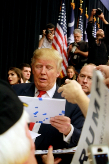 Donald Trump signs autographs after his rally in Myrtle Beach, S.C. on Feb. 19, 2016.