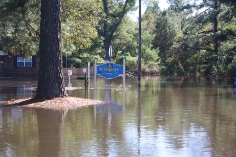 Wingate Townhouse Apartments, a property with 82 units, was completely flooded, with water reaching the top step of stoops closest to the river. The area was completely passable just 24 hours prior.