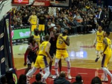 LeBron James fights for position down low on his way to 13 points in a losing effort against the Wizards in Washington, D.C. on Dec. 16, 2018. The Wizards won 128-110.